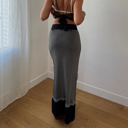 Vintage Two Tone Maxi Skirt Grey Black Viscose Blend (XS)