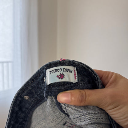 Vintage Italian Denim Mini Skirt Contrast Stitch Raw Hem Cotton (XS/S)