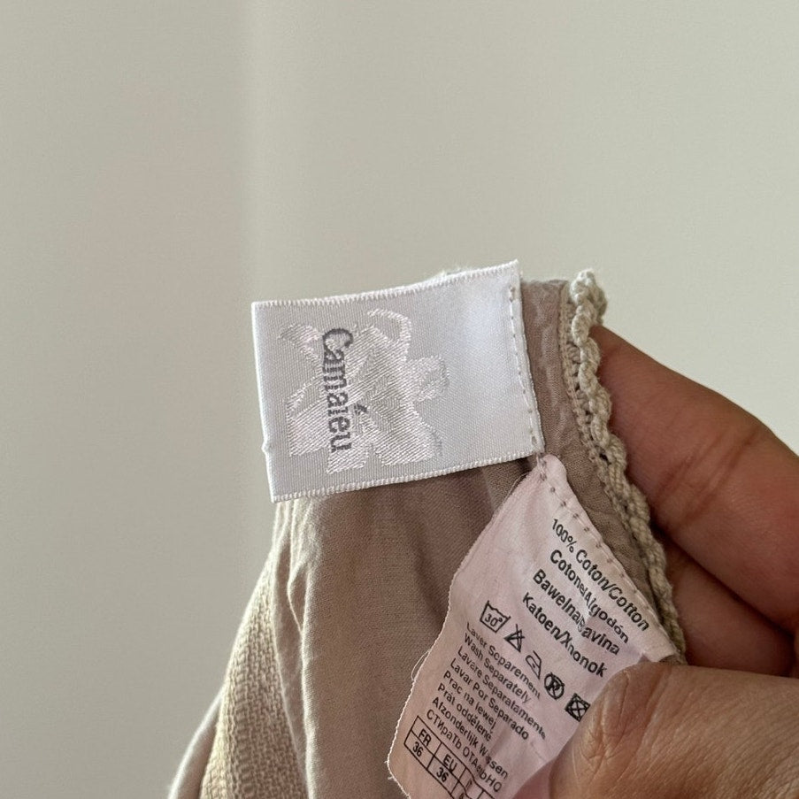 Vintage French Beige Embroidered Midi Skirt (XS/S)