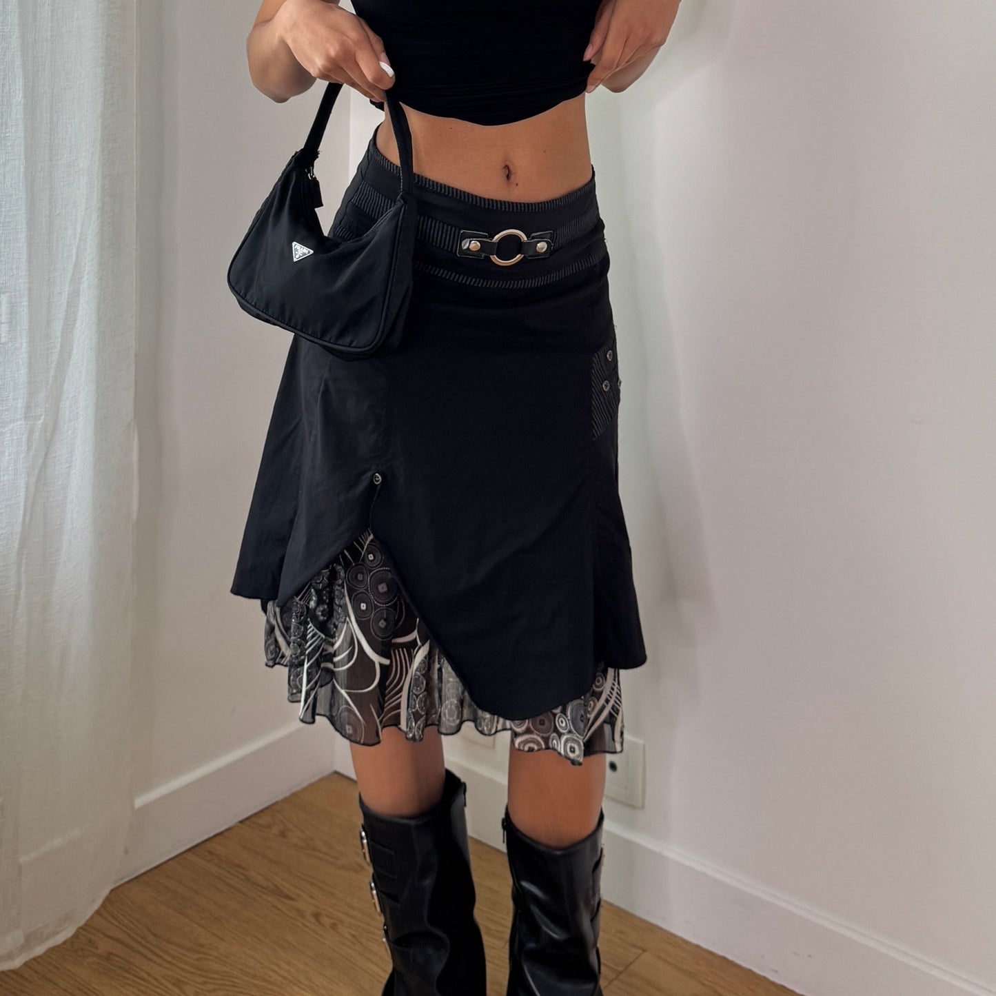 Vintage Asymmetrical Layered Midi Skirt Y2K Gothic Fairy Grunge Skirt (S) ⠀