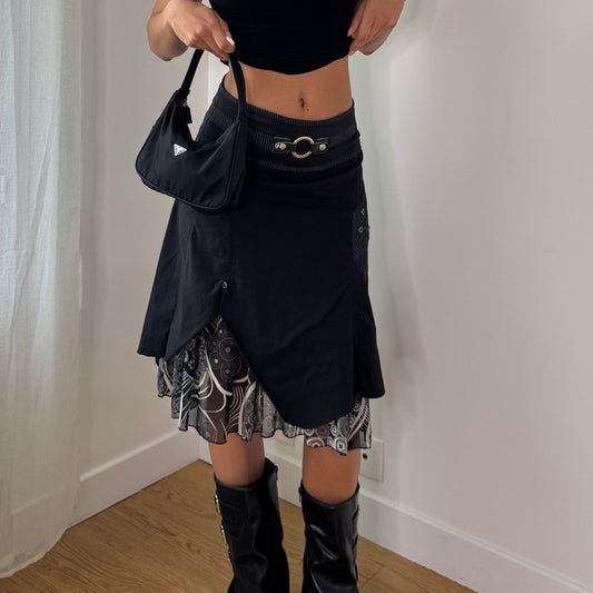 Vintage Asymmetrical Layered Midi Skirt Y2K Gothic Fairy Grunge Skirt (S) ⠀