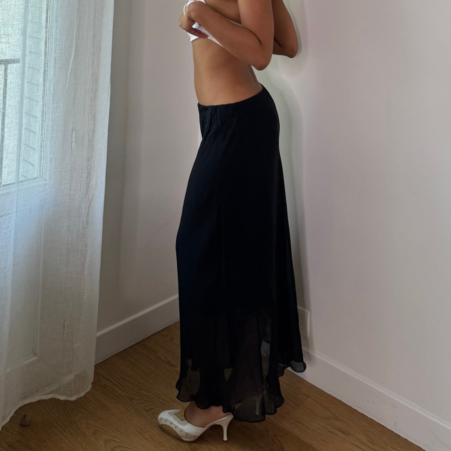 Vintage Black Mesh Maxi Skirt Italian Y2K (S/M)