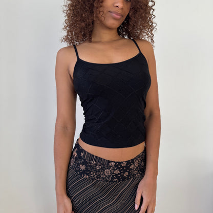 Vintage Euro Y2K Black Textured Slinky Cami Top (Small)