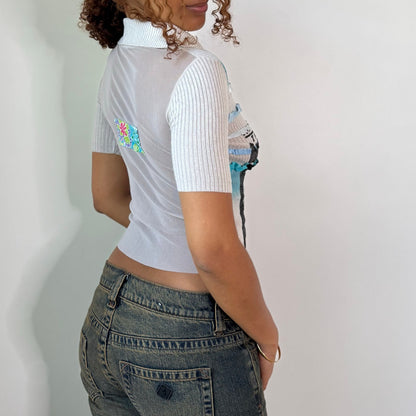 Vintage Pop Art Graphic Knit Polo Top Italian Y2K (S)