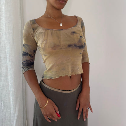 Vintage Sonia Fortuna Abstract Semi-Sheer Mesh Top (S)