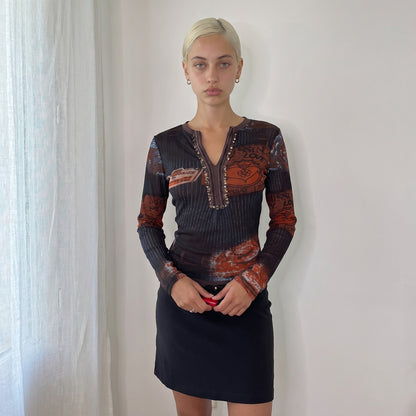 Italian Vintage Graphic Mesh Top