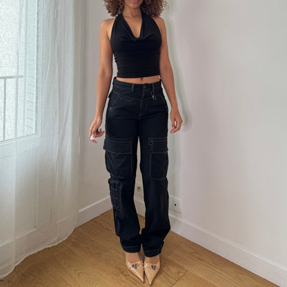 Vintage Black Cargo Pants Y2K Utility Pocket Trousers Euro Vintage (S) ⠀