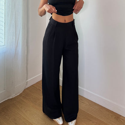 Vintage Black High Waist Wide Leg Tailored Trousers Y2K (XS/S)