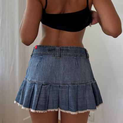 Vintage Blue Denim Pleated Micro Mini Skirt Italian Y2K (S)