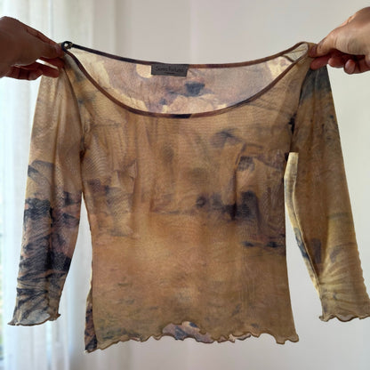 Vintage Sonia Fortuna Abstract Semi-Sheer Mesh Top (S)