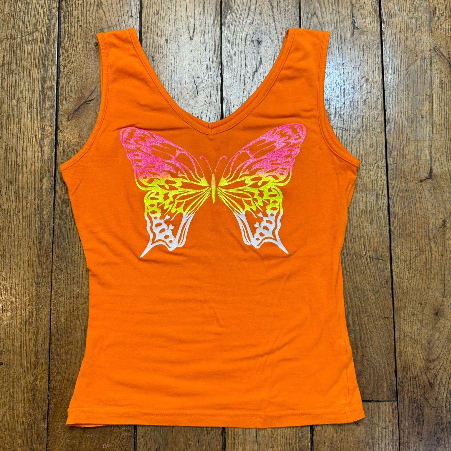 Vintage 00s Orange butterfly graphic baby tank (XS/S)