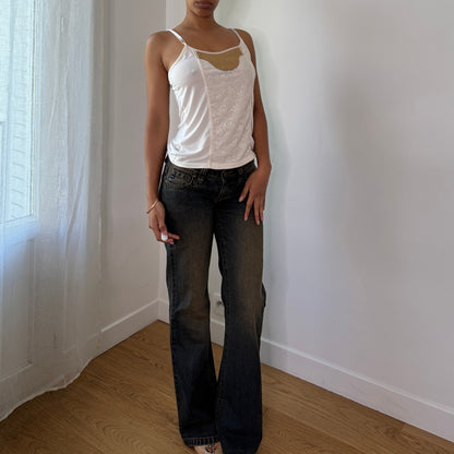 Vintage White Lace Panel Slinky Cami Top Italian Y2K Fairy Top (S/M) ⠀