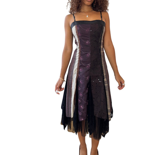 Vintage Les Filles à la Vanille corset-style mesh satin midi dress (Small)