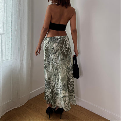 Vintage Sage Floral Mesh Midi Skirt Y2K Tie Side Fairy Skirt (S/M) ⠀