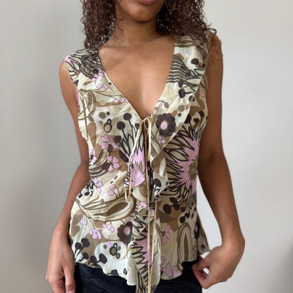 Vintage Benetton abstract floral lace-up top (M)