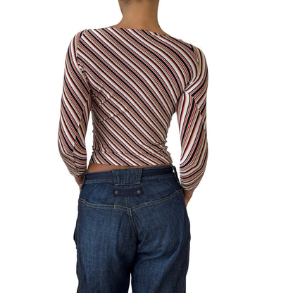 Vintage Italian Diagonal-Stripe Slinky Square-Neck Top (XS/S)