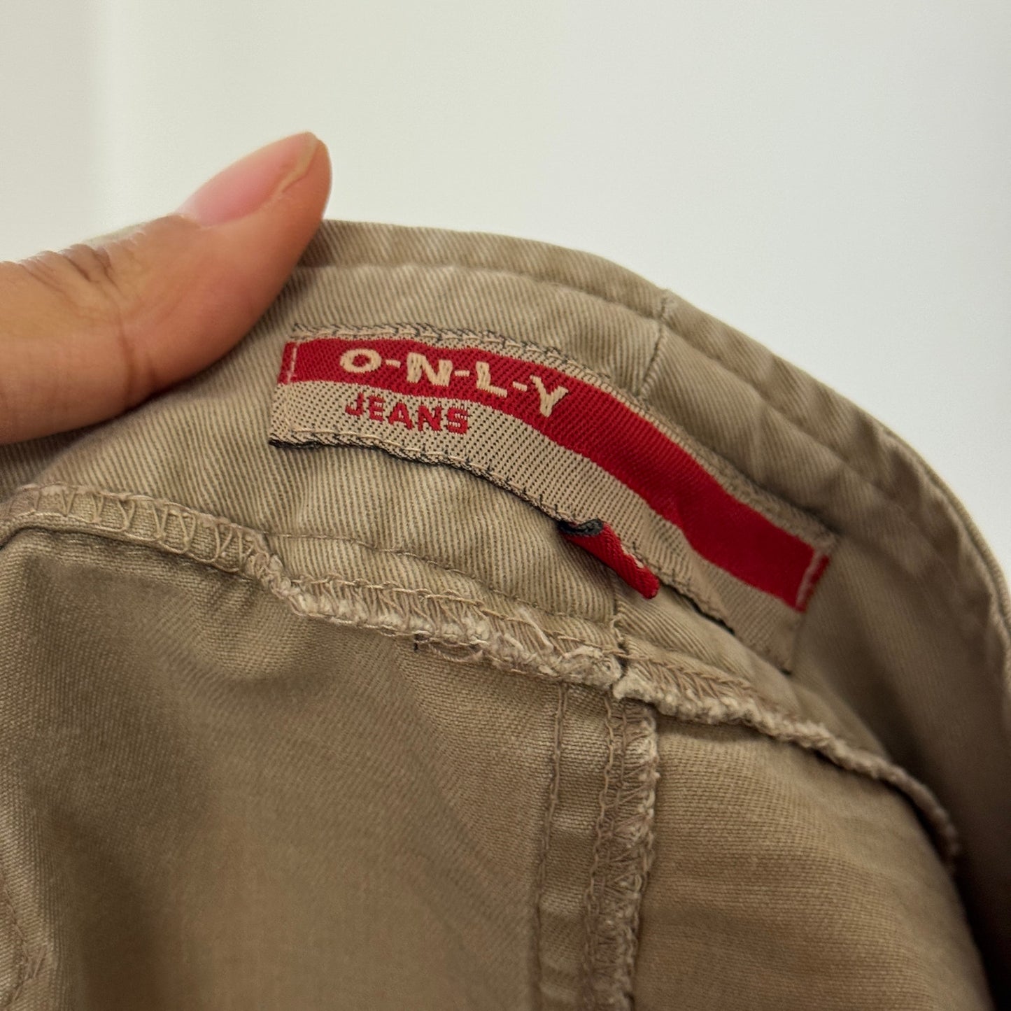 Vintage Y2K khaki A-line studded midi skirt by ONLY (Small)