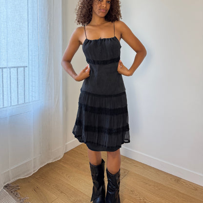 Italian Vintage 100% Silk Tiered Spaghetti-Strap Dress (S)