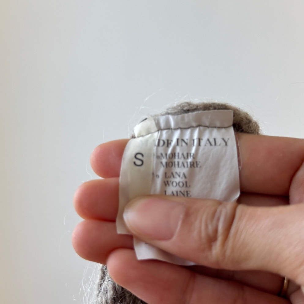 Italian Vintage Taupe Mohair Wool Cardigan Embellished Floral (S)