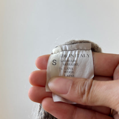 Italian Vintage Taupe Mohair Wool Cardigan Embellished Floral (S)