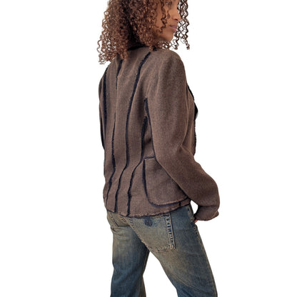 Vintage Italian Brown Tailored Jacket Raw Edge Trim Fitted Blazer (S/M)
