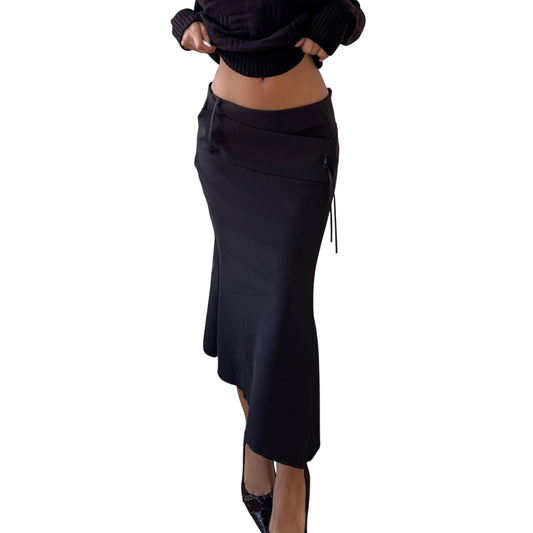 Vintage Italian Asymmetrical Midi Skirt with Belt Detail (Small)