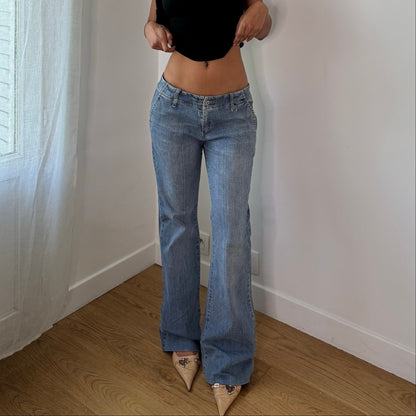 Vintage Light Wash Blue Low Rise Flare Jeans Y2K (S)