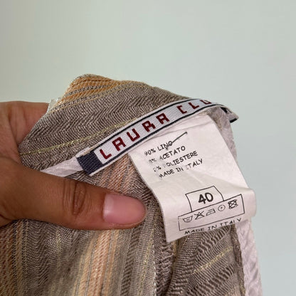 Vintage Italian Linen Metallic Stripe Trousers Y2K Cropped Pants (S)