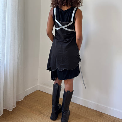 Vintage Deconstructed Apron-Layer Mini Dress (M)