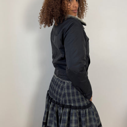 Vintage Italian Black Jacket with Faux Fur Trim (S)