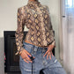 Made in France - French Designer Vintage 90s Fitted Snake Print Moto Jacket XS