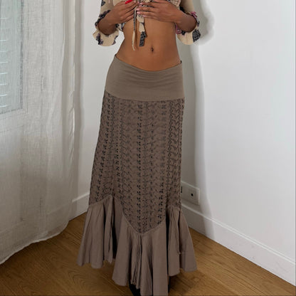 Italian Vintage Embroidered Mermaid Maxi Skirt