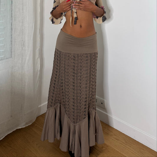 Italian Vintage Embroidered Mermaid Maxi Skirt