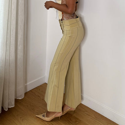 Euro vintage Y2K pale yellow pinstripe low-rise tailored trousers