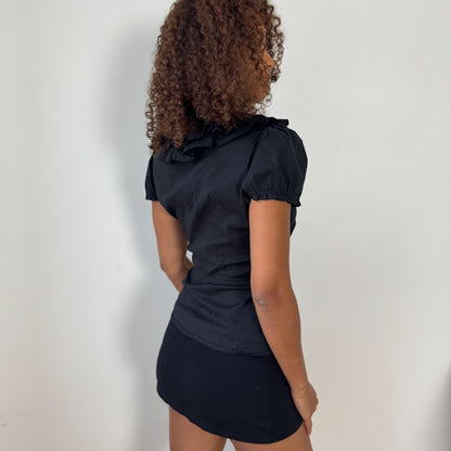 Vintage Italian Ruffle Front Button-Up Blouse (XS/S)