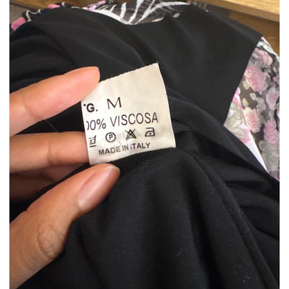 Vintage Italian pink and black patchwork mesh low-rise midi skirt (Small)