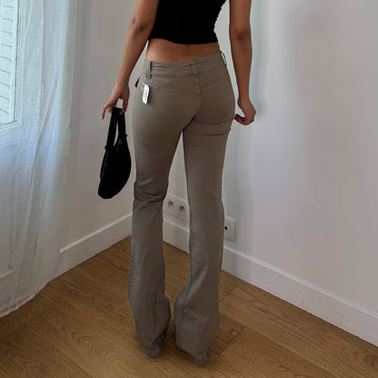 Vintage Taupe Low Rise Flare Pants Cargo Pocket Y2K Cotton (XS/S)