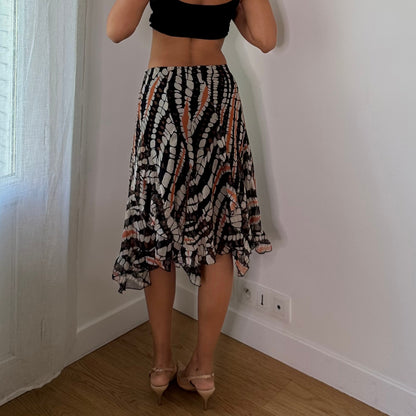Vintage Italian Black & Orange Abstract Mesh Midi Skirt (S)