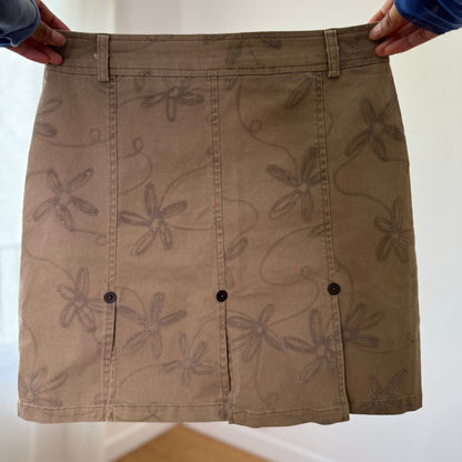Vintage Beige Floral Embroidered Cotton Mini Skirt Italian Y2K (S)
