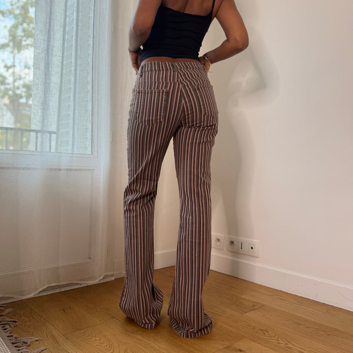 Vintage Euro Striped Low Rise Flare Jeans (S)