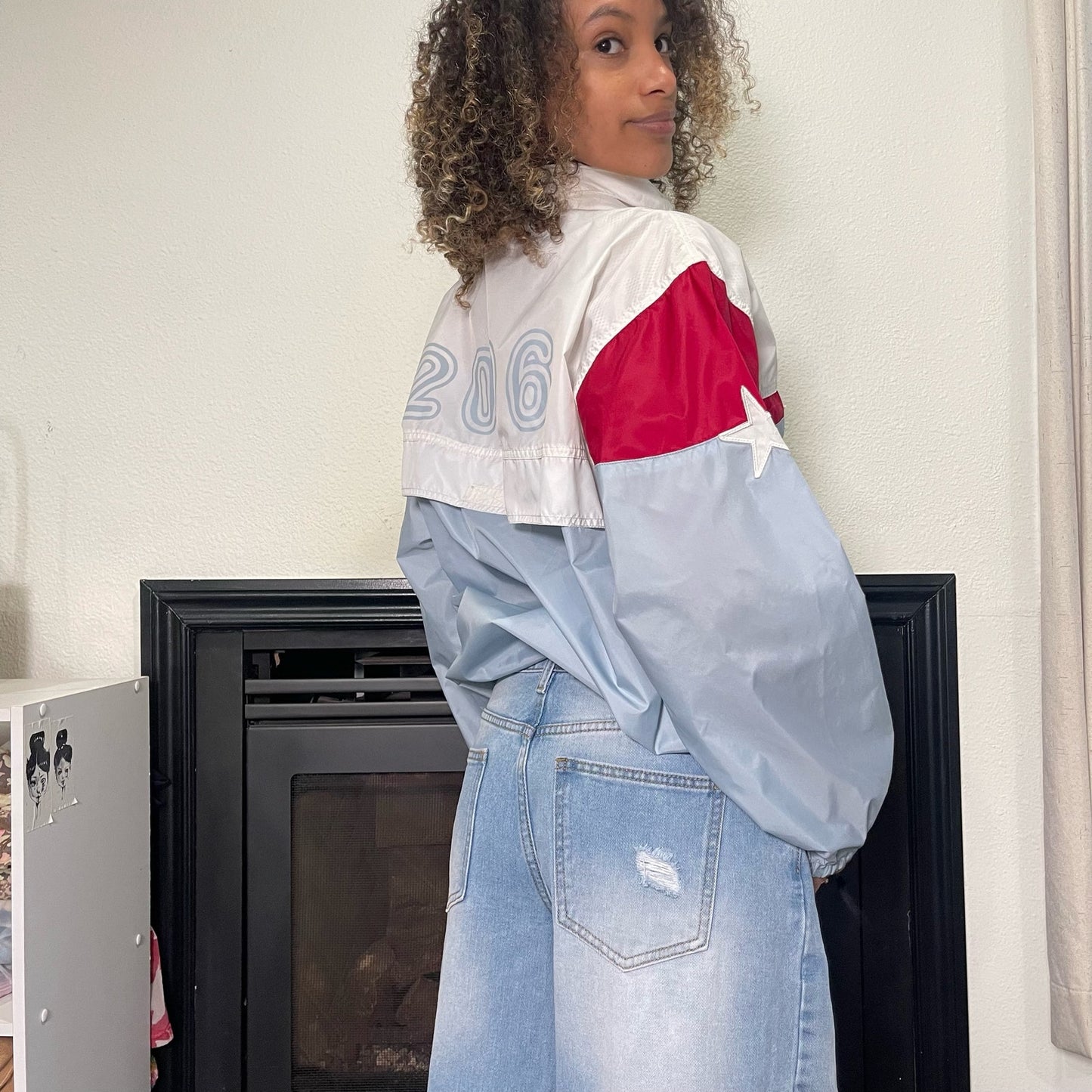 90s baby blue oversized sporty Swiss varsity windbreaker jacket (XS/S)