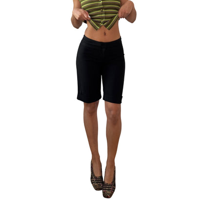 Vintage Black Capri Shorts Low Rise Y2K Morgan Polyester Viscose (XS/S)