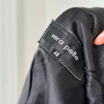 Italian Vintage Black 100% Genuine Leather Longline Oversized Blazer Jacket