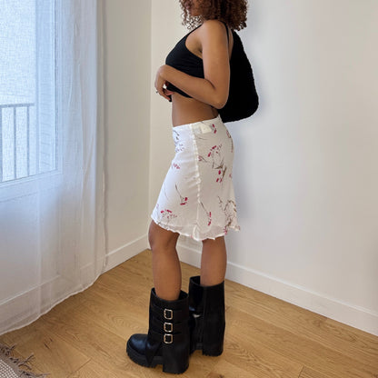 Vintage Italian White Floral Mesh Mini Skirt (XS)