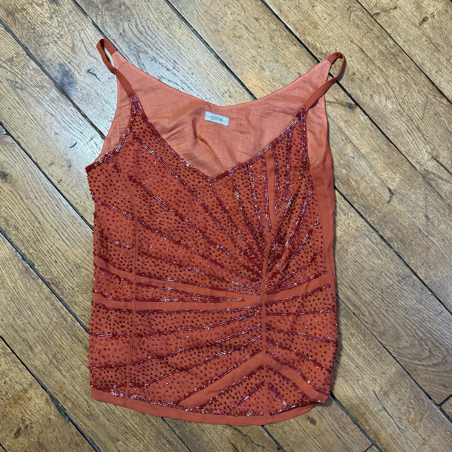 Italian vintage 90s orange beaded mesh tank (S) coquette fairy