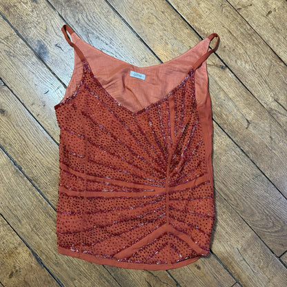 Italian vintage 90s orange beaded mesh tank (S) coquette fairy