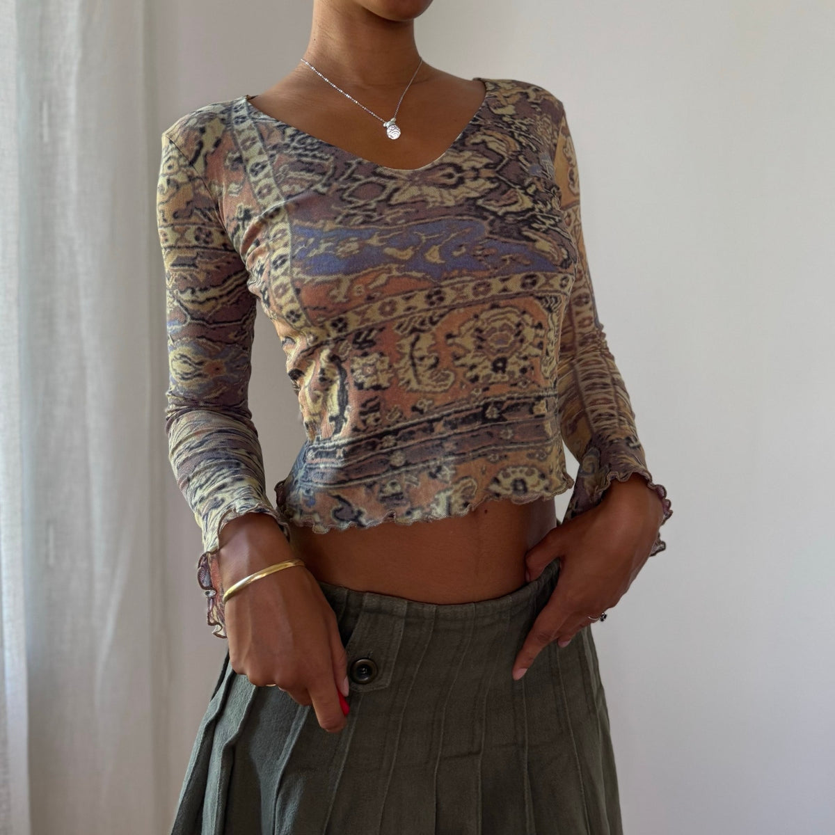 Vintage Sonia Fortuna Abstract Mesh Long Sleeve Top (S)