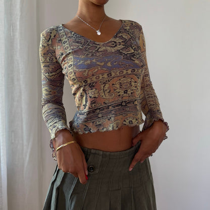 Vintage Sonia Fortuna Abstract Mesh Long Sleeve Top (S)