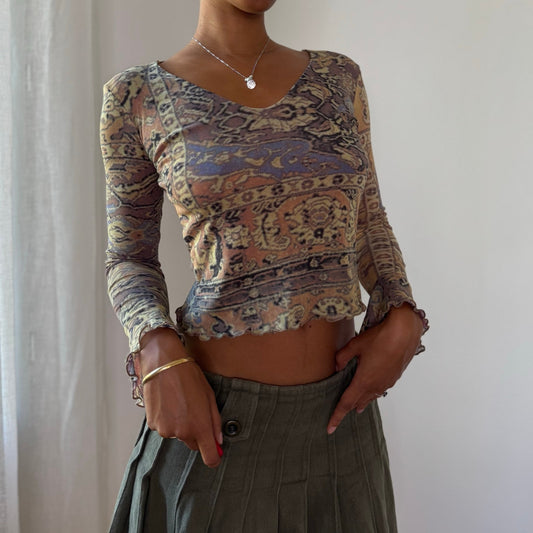 Vintage Sonia Fortuna Abstract Mesh Long Sleeve Top (S)