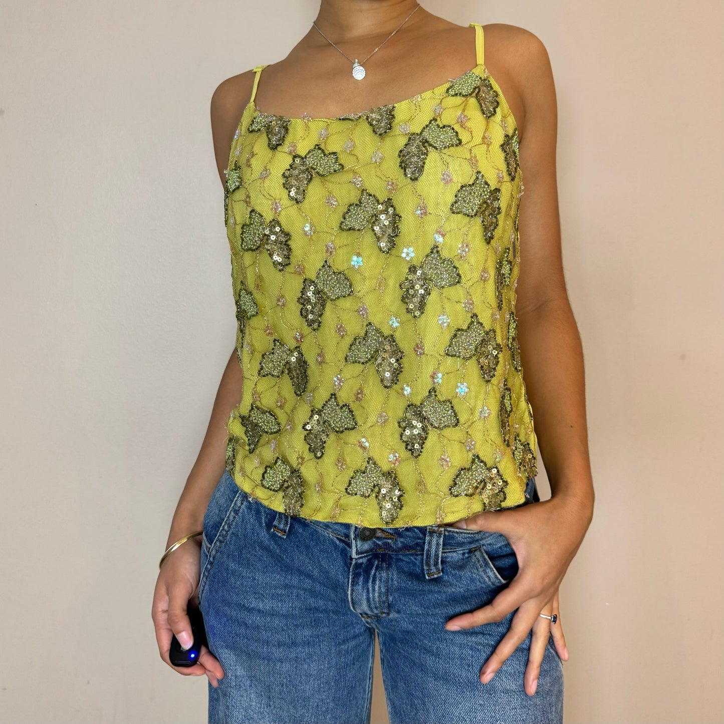 Vintage Y2K Green Mesh Sequin Top (S/M)